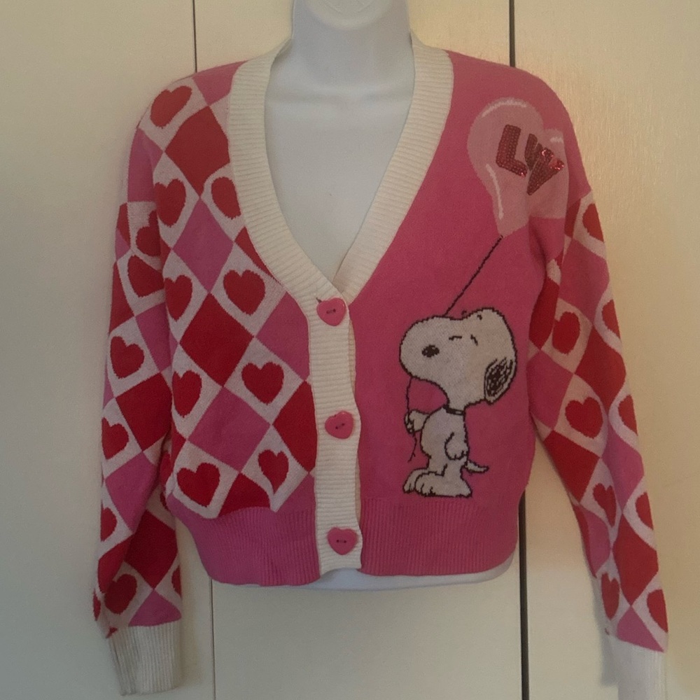 Peanuts button front embellished Snoopy cardigan sweater XS